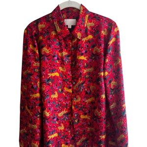 J. Crew Collection silk twill button-up shirt in jungle cat floral Size 10